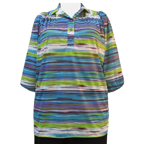 Miami Stripes 3/4 Sleeve Pullover Women's Plus Size Top