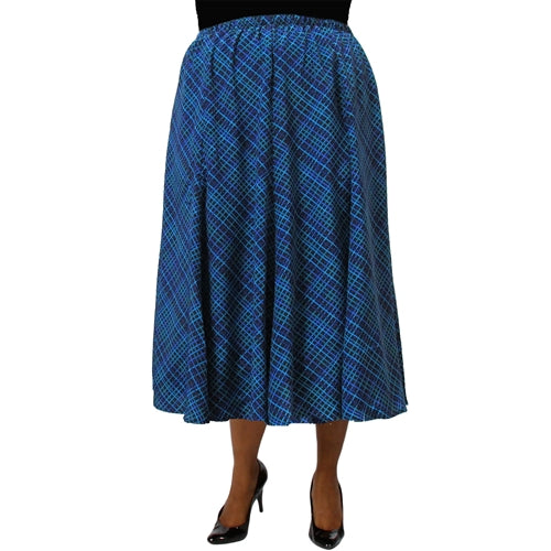Diagonal Plaid Blue 8-Gore Plus Size Skirt