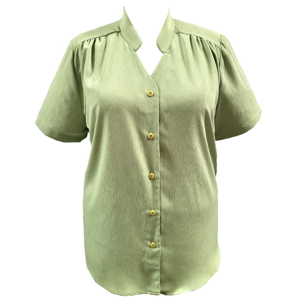Crinkle Polyester Mandarin Collar V-Neck Tunic Women's Plus Size Blouse