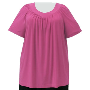 Pink V-Neck Pullover Top Women's Plus Size Pullover Top