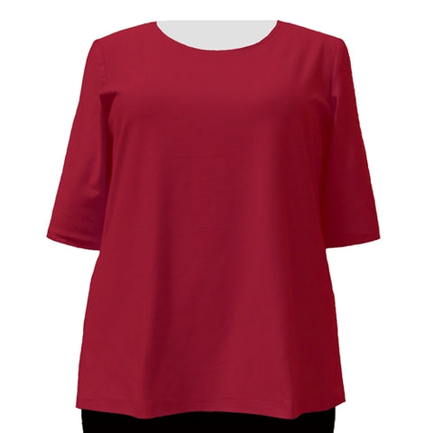 Red Cotton Knit 3/4 Sleeve Round Neck Pullover Top Women's Plus Size Top