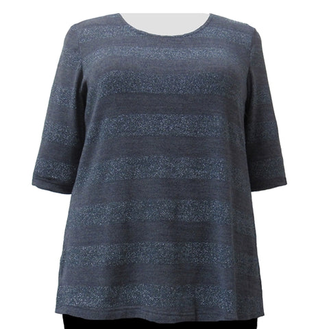 Charcoal Metallic Stripe Knit Sweater Women's Plus Size Knit Sweater