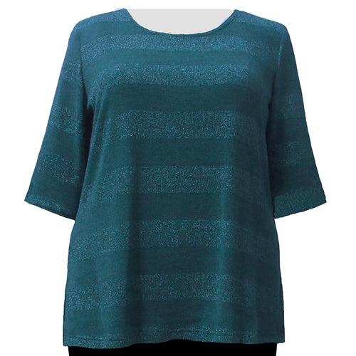 Teal Metallic Stripe Knit Sweater Women's Plus Size Knit Sweater