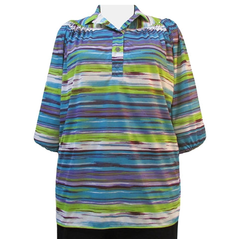 Miami Stripes 3/4 Sleeve Pullover Women's Plus Size Top