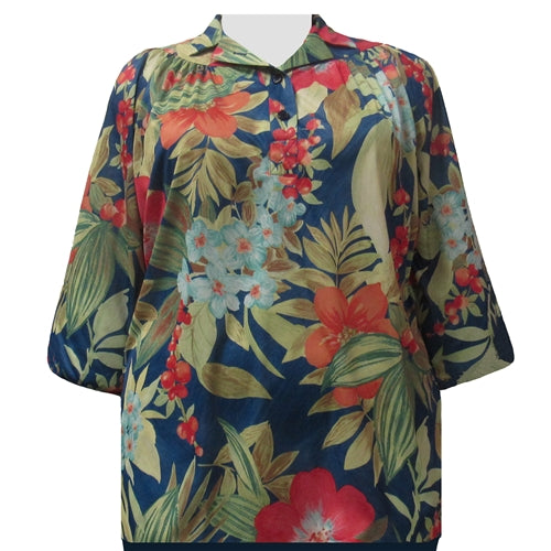 Multi Floral 3/4 Sleeve Pullover Women's Plus Size Top