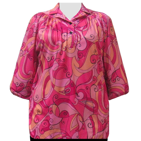 Pink Scrolls 3/4 Sleeve Pullover Women's Plus Size Top