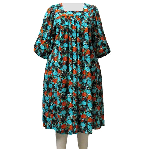 Turquoise Floral Garden Float Dress Women's Plus Size Dress