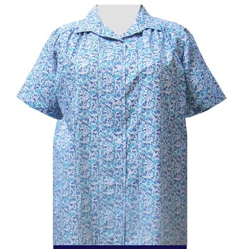 Aqua Cute Calico Short Sleeve Tunic with Shirring Women's Plus Size Blouse