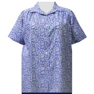 Blue Cute Calico Short Sleeve Tunic with Shirring Women's Plus Size Blouse