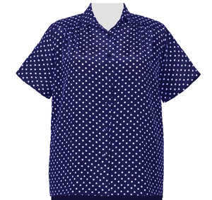 Navy Aspirin Dots Short Sleeve Tunic with Shirring Women's Plus Size Blouse