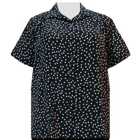 Black & Grey Aspirin Dots Short Sleeve Tunic with Shirring Women's Plus Size Blouse