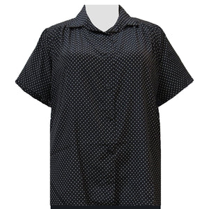 Black & White Pindot Short Sleeve Tunic with Shirring Women's Plus Size Blouse