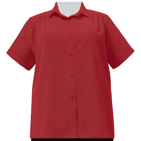 Red s.s. tunic w/shirring (crushed peachskin) Women's Plus Size Blouse