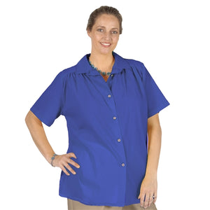 Royal Cotton Gauze Short Sleeve Tunic with Shirring Women's Plus Size Blouse
