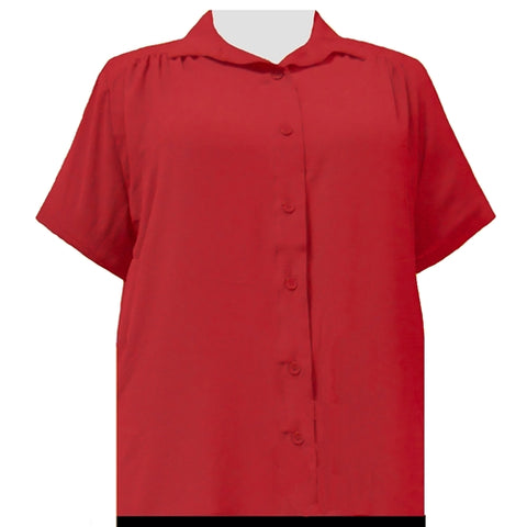 Candy Apple Red Short Sleeve Tunic with Shirring Women's Plus Size Blouse