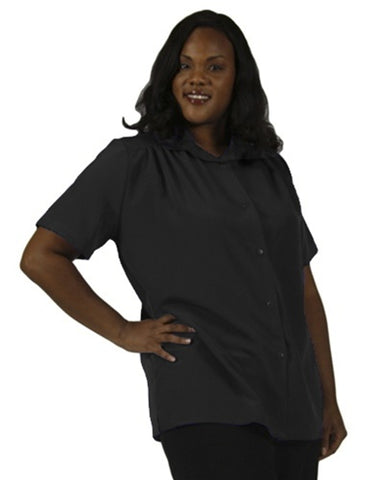Black Short Sleeve Tunic with Shirring Women's Plus Size Blouse