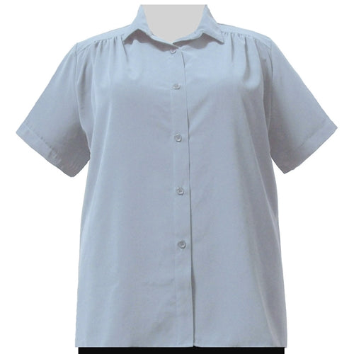 Light Blue Short Sleeve Tunic with Shirring Women's Plus Size Blouse