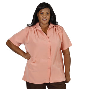 Melon Short Sleeve Tunic with Shirring Women's Plus Size Blouse
