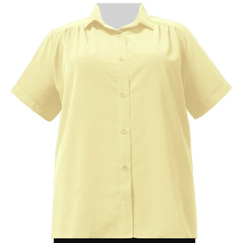 Yellow Short Sleeve Tunic with Shirring Women's Plus Size Blouse