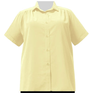 Yellow Short Sleeve Tunic with Shirring Women's Plus Size Blouse