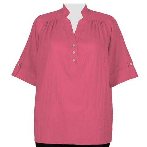 Strawberry Cotton Gauze Pullover Placket Blouse Women's Plus Size Blouse