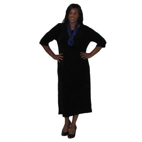 Black Round Neck 3/4 Sleeve Long Slinky Dress
