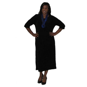 Black Round Neck 3/4 Sleeve Long Slinky Dress BlouseHouse Black Round Neck 3/4 Sleeve Long Slinky Dress BlouseHouse