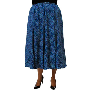 Diagonal Plaid Blue 8-Gore Plus Size Skirt