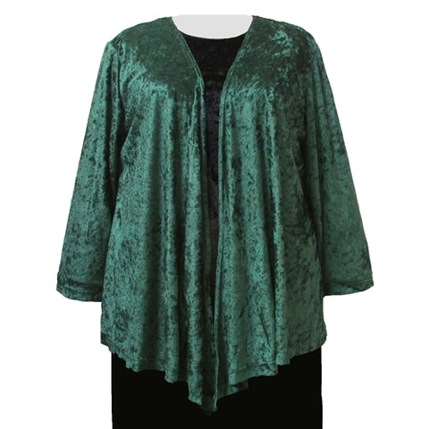 Forest Green Crushed Panne Delicate Drape Women's Plus Size Cardigan