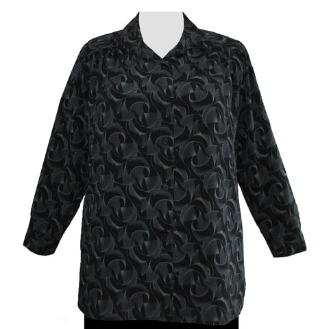 Long Sleeve Button-Front Tunic with Shirring