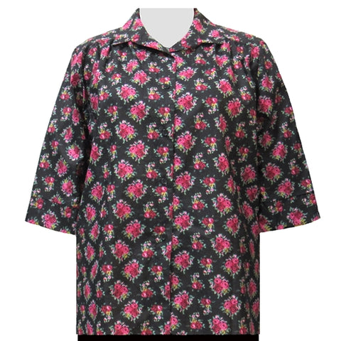 Black Really Rosy 3/4 sleeve tunic with shirring Women's Plus Size Blouse