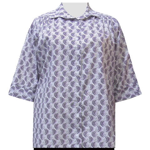 Purple Lively 3/4 sleeve tunic with shirring Women's Plus Size Blouse