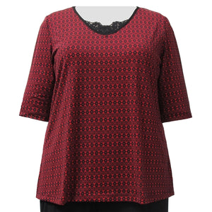 Red Dobbi 3/4 Sleeve Pullover Top Women's Plus Size Top