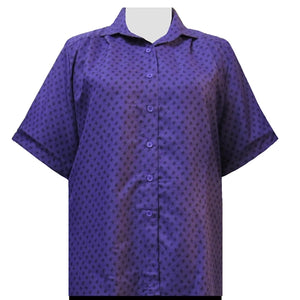 Purple Floating Leaves Short Sleeve Tunic Women's Plus Size Blouse