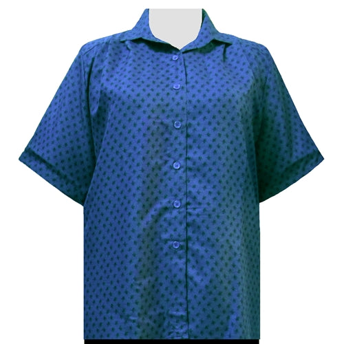 Teal Floating Leaves Short Sleeve Tunic Women's Plus Size Blouse