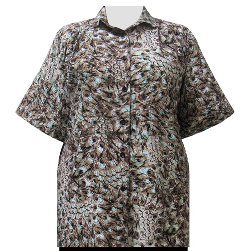 Cocoa Feathers Short Sleeve Tunic Women's Plus Size Blouse