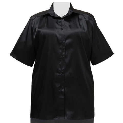 Black Crepe Back Satin Short Sleeve Tunic Women's Plus Size Blouse