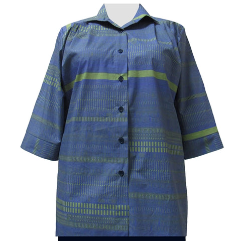 Blue & Green Graph 3/4 Sleeve Tunic Women's Plus Size Blouse