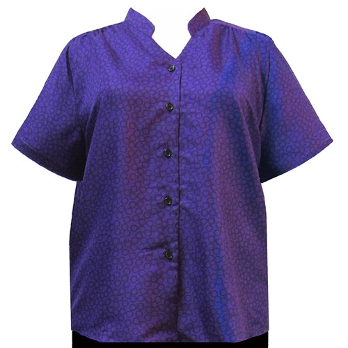 Purple Flo Mandarin Collar V-Neck Tunic Women's Plus Size Blouse