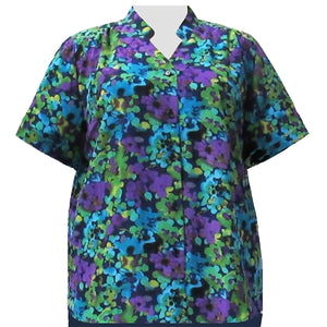 Purple Marigolds Mandarin Collar V-Neck Tunic Women's Plus Size Blouse