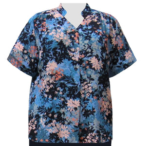 Slate Wildflowers Mandarin Collar V-Neck Tunic Women's Plus Size Blouse