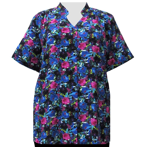 Vibrant Floral Garden Collar V-Neck Tunic Women's Plus Size Blouse