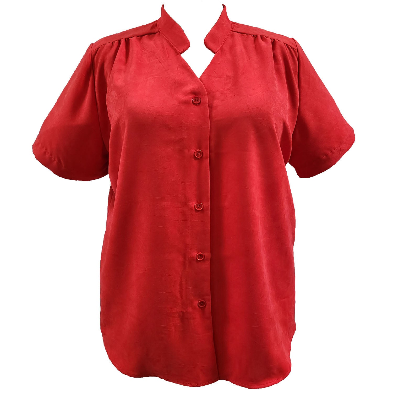 Red Mandarin Collar V-Neck Tunic Women's Plus Size Blouse