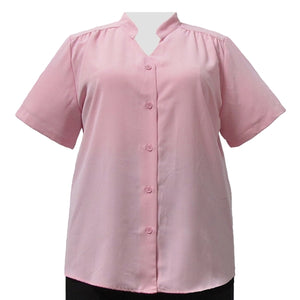 Light Pink Mandarin Collar V-Neck Tunic Women's Plus Size Blouse