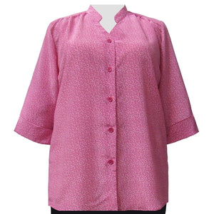 Pink Daisy 3/4 Sleeve Mandarin Collar V-Neck Tunic Women's Plus Size Blouse