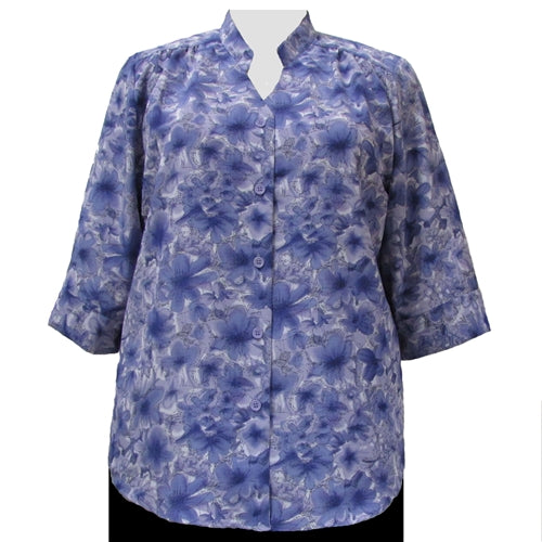 Purple Maura 3/4 Sleeve Mandarin Collar V-Neck Tunic Women's Plus Size Blouse