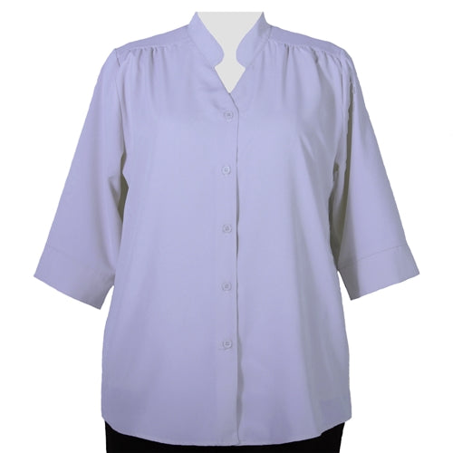 Lilac 3/4 Sleeve Mandarin Collar V-Neck Tunic Women's Plus Size Blouse