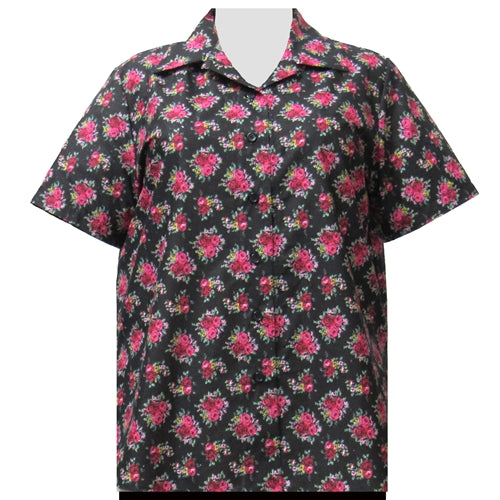 Black Really Rosy Short Sleeve Camp Shirt Women's Plus Size Blouse