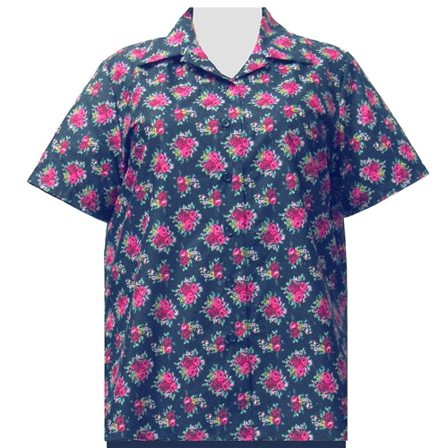 Navy Really Rosy Short Sleeve Camp Shirt Women's Plus Size Blouse