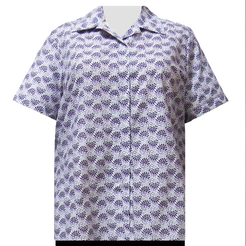 Purple Lively Short Sleeve Camp Shirt Women's Plus Size Blouse